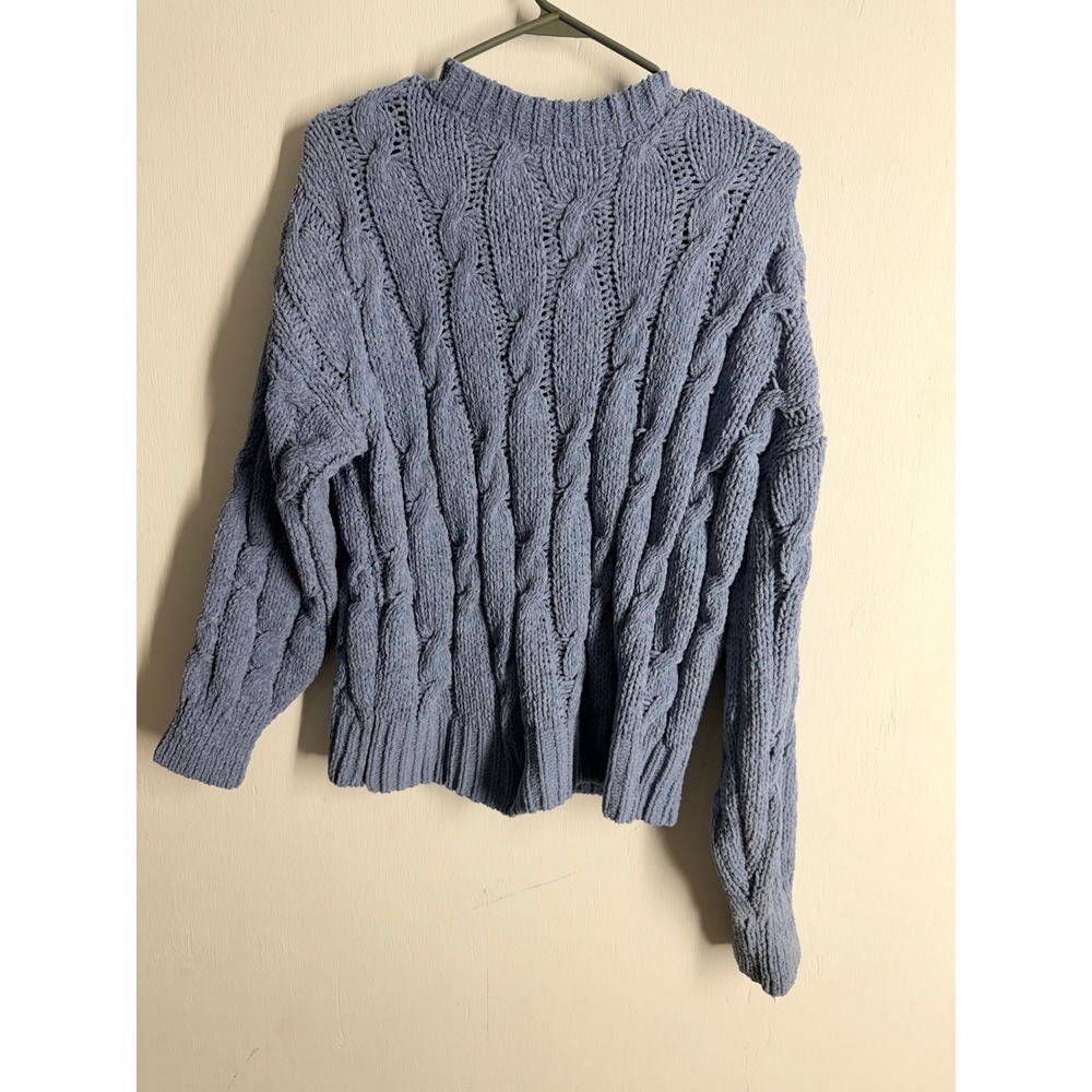Pink Rose Blue Cable Knit Sweater Womens Small Chenille Pullover 5S28304